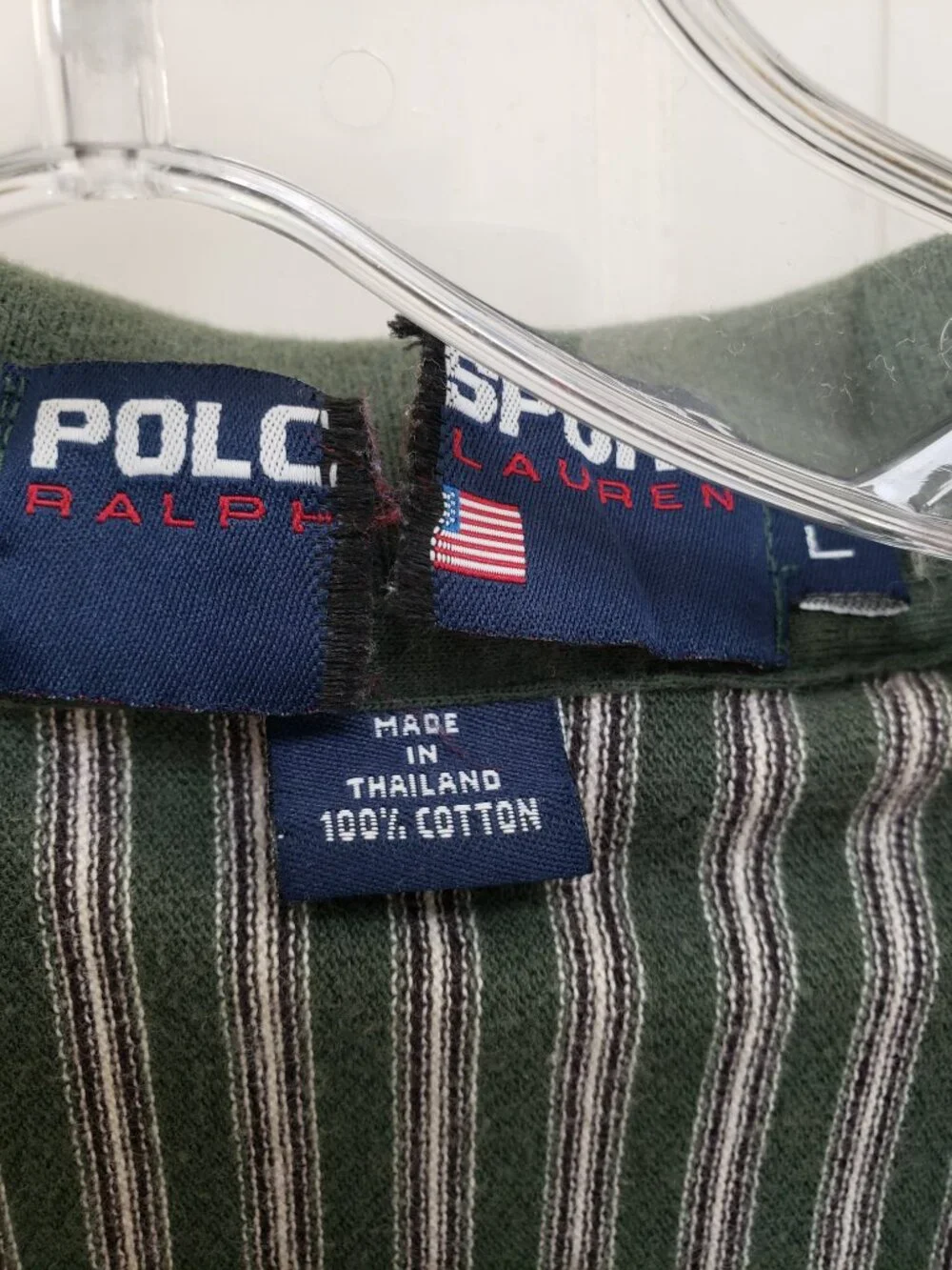 Polo Sport Ralph Lauren Polo Shirt Vintage 90s Vertical Striped L Green